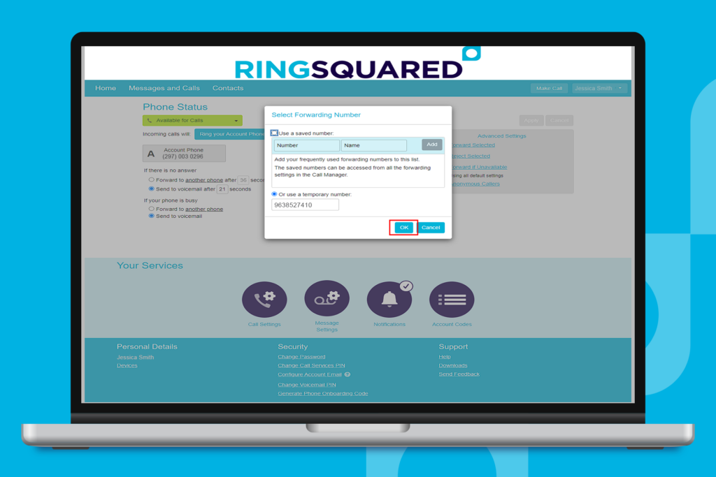 Enter the Forwarding Number for Your RingSquared Number